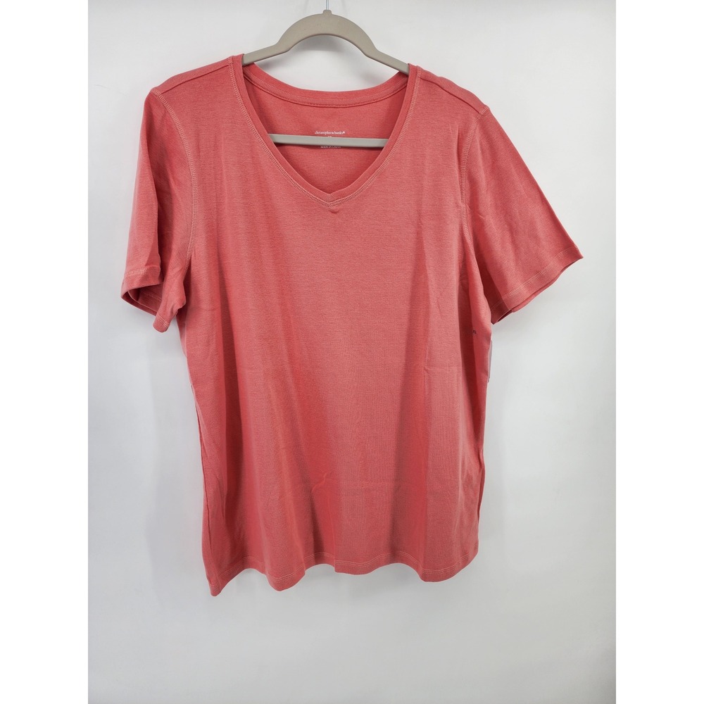 Christopher & Banks Womens XL Coral Pink V-Neck Short Sleeve 100% Cotton T-Shirt
